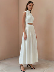 Romantic Sleeveless Pleated Skirt Set