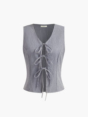 Plaid Knotted V-Neck Tank Top