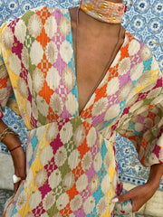 Jacquard Print V-Neck Dress