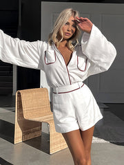 Pure Cotton Contrast Binding Shorts Set