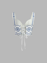 Embroidered Sleeveless Tie Back Skirt Set