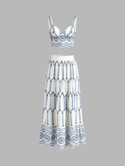 Embroidered Sleeveless Tie Back Skirt Set