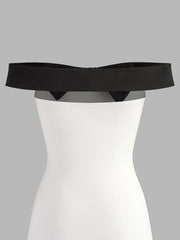 Contrast Bow Off Shoulder Slim Dress