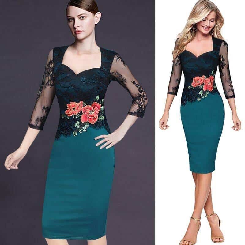Elegant Vintage Floral Lace Women's Pencil Dress