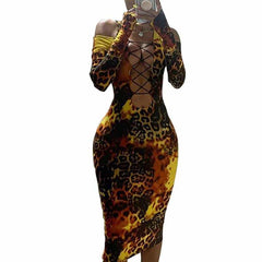 Full Sleeves Leopard Printed Dress for Women