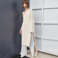 Long Sleeve Knitted One Shoulder Sweater Dress