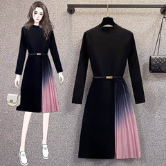 Women's Gradient Color Pleated Dress