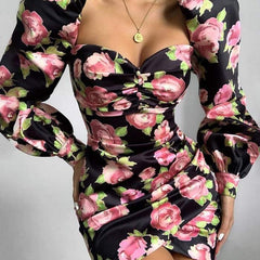 Women's Rose Printed Mini Dress