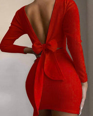 Women's Back Knotted Long Sleeved Bodycon Dress